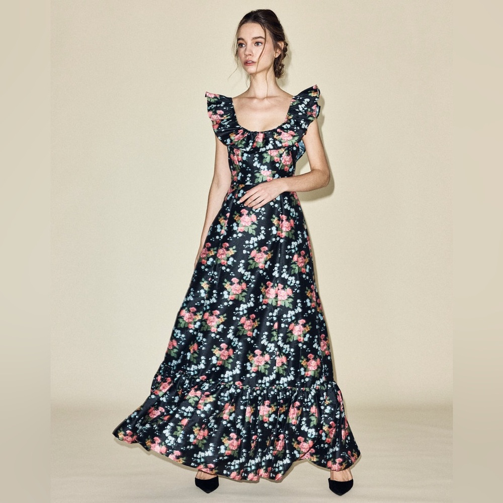Anthropologie Louise New York Camille Dress in Floral Brocade XS NWT black tie